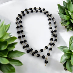 Rudra Divine Karungali Malai Silver Cap Plated Necklace | Original Black Ebony Wood Mala |Mala for Men & Women (54 Beads)