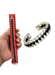 Karungali Modern Bracelet Silver Plated – Natural Ebony Wood Beads for Men & Women