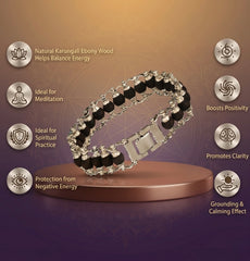 Karungali Modern Bracelet Silver Plated – Natural Ebony Wood Beads for Men & Women