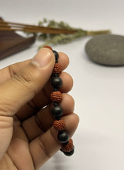 RUDRADIVINE Rudraksha and Ebony Karungali Beads Mala, Brown, Natural, Spiritual Protection Necklace for Men & Women, Meditation, Yoga, Puja