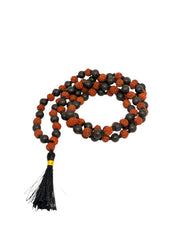 RUDRADIVINE Rudraksha and Ebony Karungali Beads Mala, Brown, Natural, Spiritual Protection Necklace for Men & Women, Meditation, Yoga, Puja