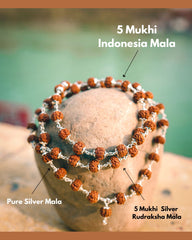 Rudra divine 5 face silver cap indonesia rudraksha mala Rudraksha Mala in Silver Diamond Cut Caps (5 mm, 55 Beads, Lab Certified) - Special Edition - Natural Rudraksha Beads - Pure Silver - Pack of 1