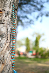 Rudra divine 5 face rudraksha mala with turquoise mala original certified 108+1 beads turquoise stone necklace for men 7mm bead size firoza stone mala original certified