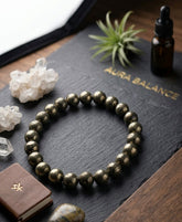 RUDRADIVINE Natural Pyrite Crystal Bracelet for Men & Women | Wealth & Protection Stone Bracelet | Golden Pyrite Beads Energy Bracelet for Prosperity & Success