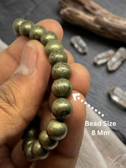 RUDRADIVINE Natural Pyrite Crystal Bracelet for Men & Women | Wealth & Protection Stone Bracelet | Golden Pyrite Beads Energy Bracelet for Prosperity & Success