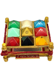 Navgrah Yantra Brass Frame with Multicolor Gemstones, 9 Planets (3.5*3.5 inches)
