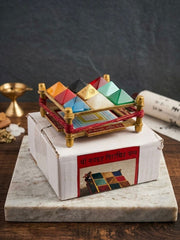 Navgrah Yantra Brass Frame with Multicolor Gemstones, 9 Planets (3.5*3.5 inches)