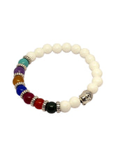 7 Chakra Stone Bracelet with White Turquoise – 8mm Round Smooth Cut Beads, Stretchable Yoga & Healing Energy Bracelet