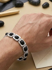 Premium Silver Plated Karungali Wood Bracelet | Black Ebony Bead Elegant Bracelet