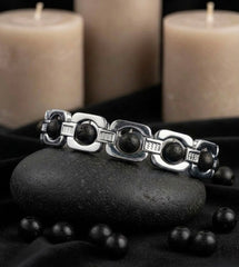 Premium Silver Plated Karungali Wood Bracelet | Black Ebony Bead Elegant Bracelet