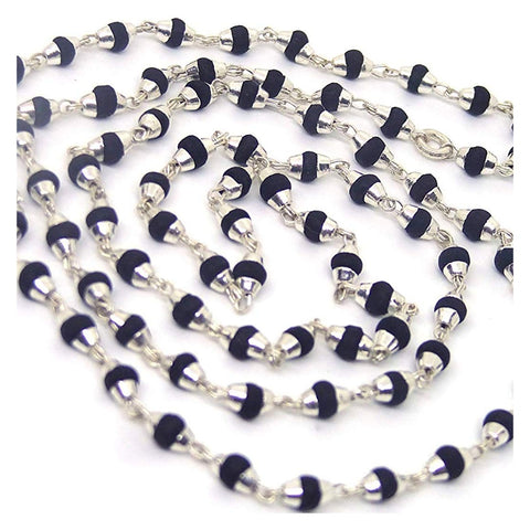 Silver Cap Black Tulsi Beads Mala