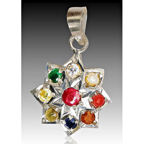 Navratna Silver pendant in Designer unique looks