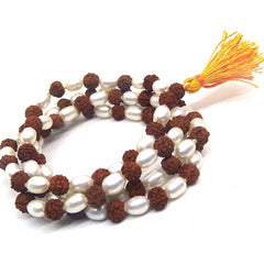 Natural Rudraksha & Pearl Mala 7 mm Beads