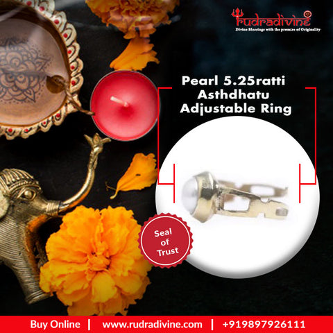 Certified Pearl 5.25ratti Asthdhatu Adjustable Ring