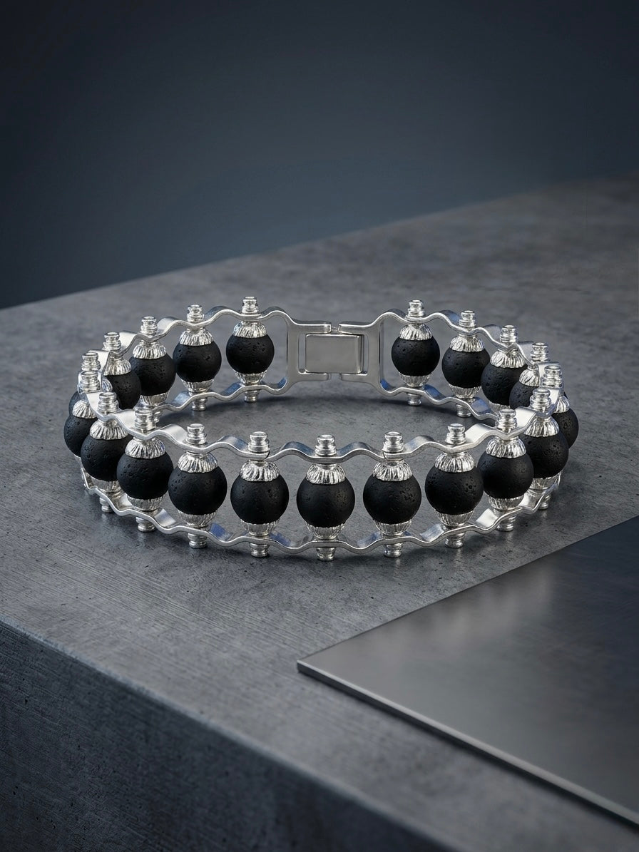 Karungali Modern Bracelet Silver Plated – Natural Ebony Wood Beads for Men & Women