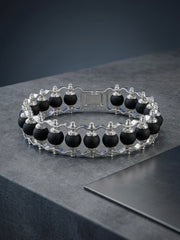 Karungali Modern Bracelet Silver Plated – Natural Ebony Wood Beads for Men & Women