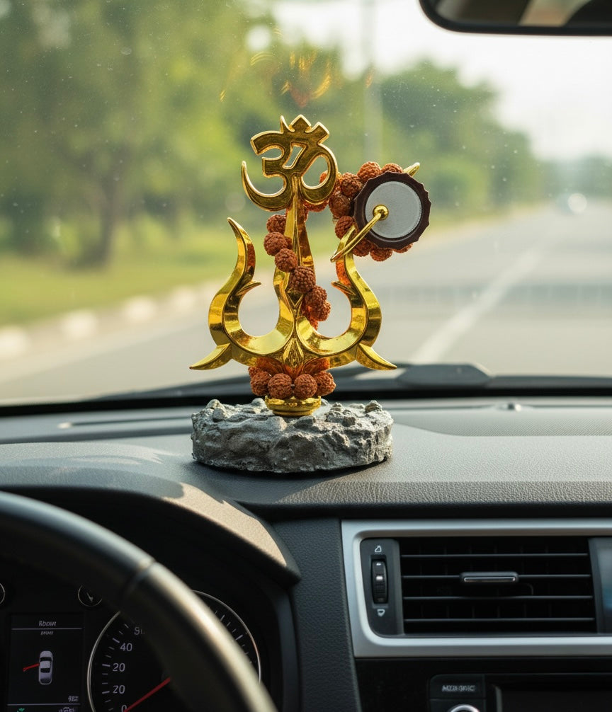 RudraDivine Om Trishul with Damru & Rudraksha Mala | Shiva Trishul Idol for Home Temple