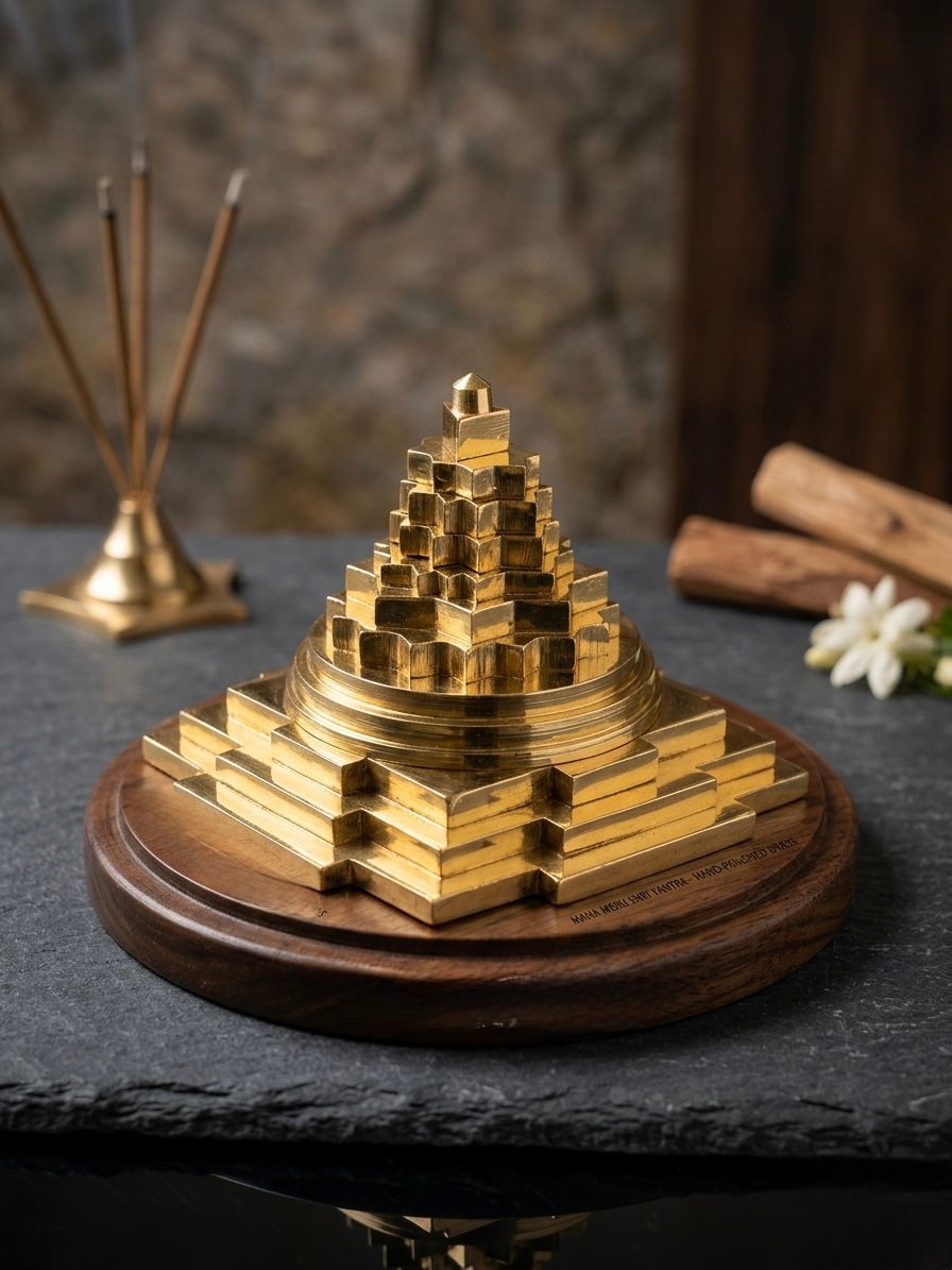 Brass meru Shree Yantra. 3D Maha Meru Shri Yantra for Pooja, Vastu & Prosperity