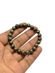 RUDRADIVINE Natural Pyrite Crystal Bracelet for Men & Women | Wealth & Protection Stone Bracelet | Golden Pyrite Beads Energy Bracelet for Prosperity & Success