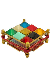 Navgrah Yantra Brass Frame with Multicolor Gemstones, 9 Planets (3.5*3.5 inches)