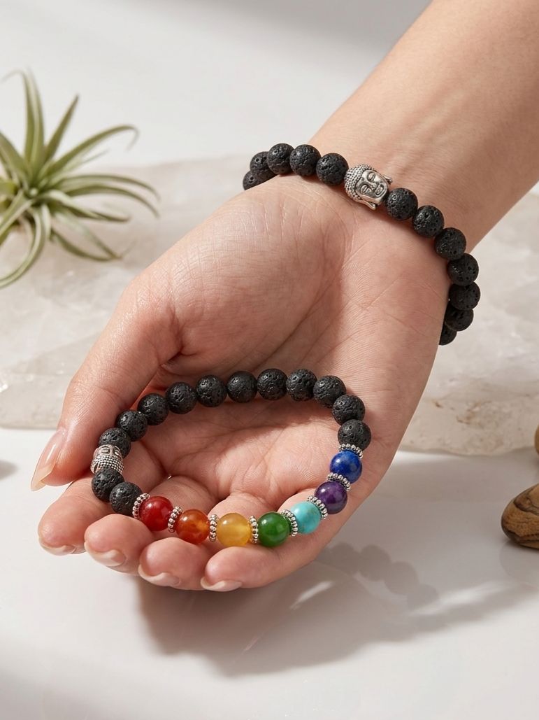 7 Chakra Lava Stone Buddha Bracelet for Men & Women – Natural Healing Stone Beaded Bracelet