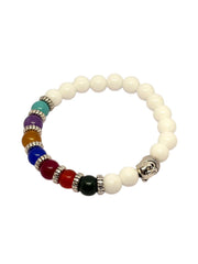 7 Chakra Stone Bracelet with White Turquoise – 8mm Round Smooth Cut Beads, Stretchable Yoga & Healing Energy Bracelet