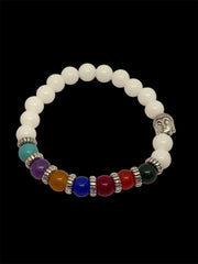 7 Chakra Stone Bracelet with White Turquoise – 8mm Round Smooth Cut Beads, Stretchable Yoga & Healing Energy Bracelet