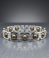 Pyrite Stone Bracelet for Confidence & Protection | Natural Wealth Crystal in Stainless Steel Link Design