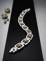 Pyrite Stone Bracelet for Confidence & Protection | Natural Wealth Crystal in Stainless Steel Link Design