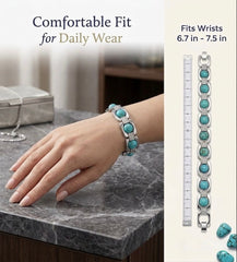 Natural Turquoise Bracelet (8mm) Original Feroza Stone | Throat Chakra, Communication & Good Luck Blue Healing Crystal Bracelet | Unisex Beaded Jewelry
