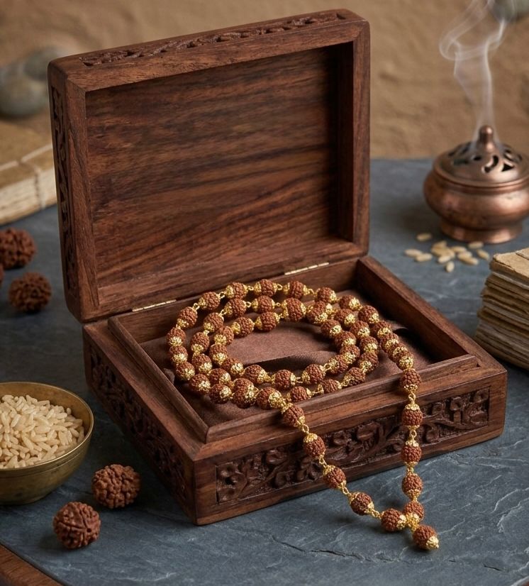 5 Mukhi Rudraksha Mala with Gold-Plated Beads for Men & Women