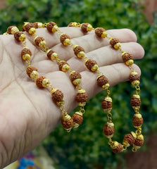 5 Mukhi Rudraksha Mala with Gold-Plated Beads for Men & Women