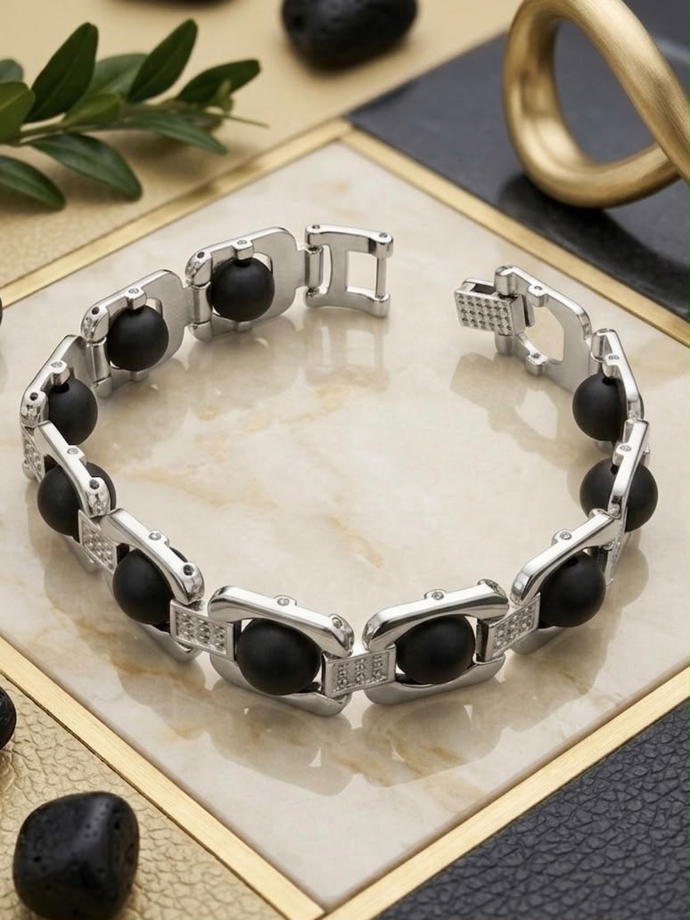 Premium Silver Plated Karungali Wood Bracelet | Black Ebony Bead Elegant Bracelet