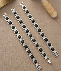 Premium Silver Plated Karungali Wood Bracelet | Black Ebony Bead Elegant Bracelet