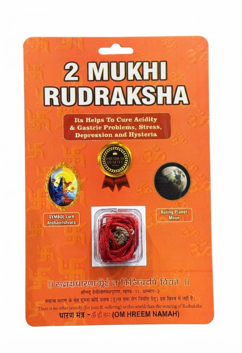RUDRADIVINE 2 Mukhi Rudraksha Original Natural Rudraksha Bead with Red Thread | Puja, Meditation, Spiritual Practice & Devotional Use