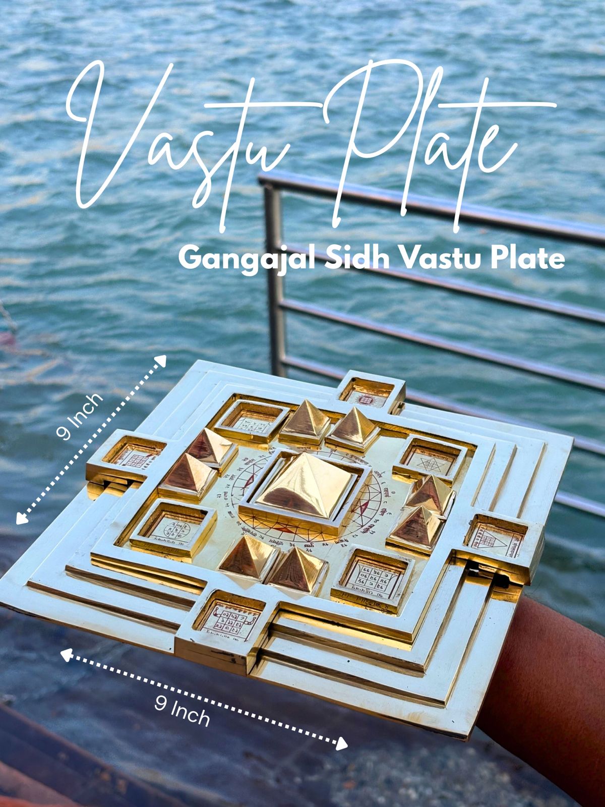 Brass Vastu Purush Pyramid Yantra Chowki 9x9 Inch | Maha Vastu Navgrah Pyramid for Vastu Dosh Remedy