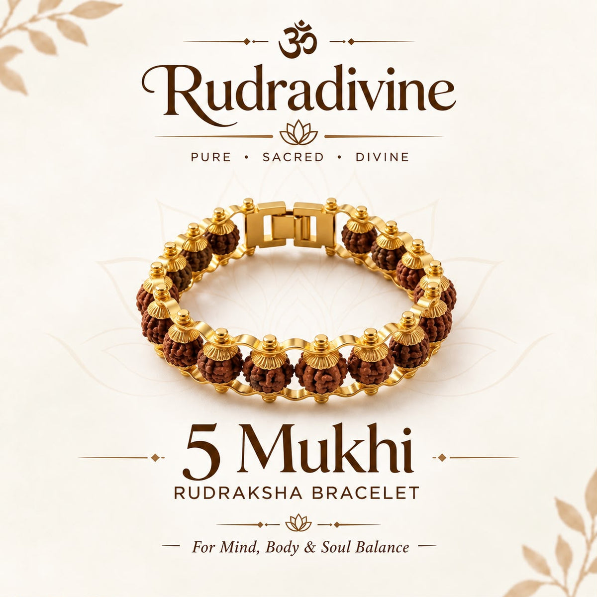 Premium 5 Mukhi Rudraksha Gold Plated Bracelet – Unisex