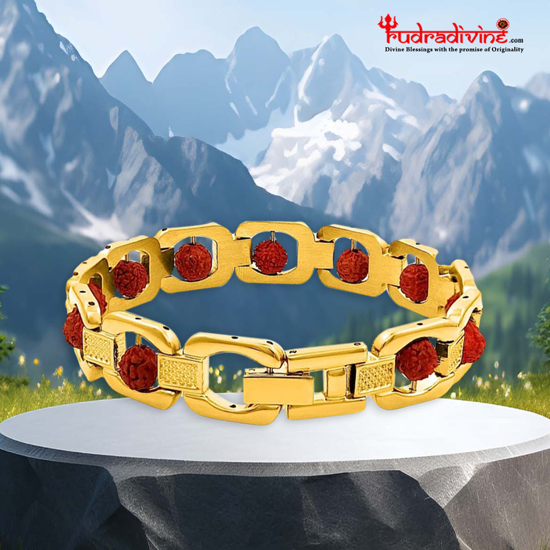 Metal Base Rudraksha Bracelet For Men & Boys