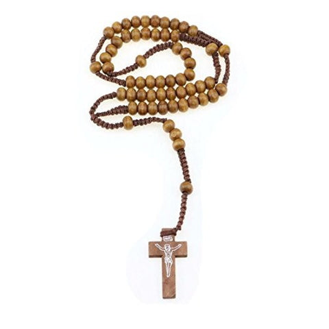 Brown Colour Pendant Necklace Jesus Christ Crucifix Cross Wood