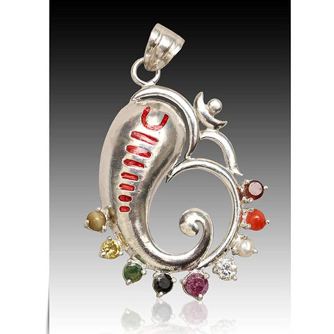 Navaratna Silver Ganesha Designer pendant