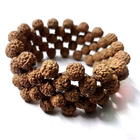 Brown Wooden Stretchable 5 Mukhi Rudraksha Beads Bracelet