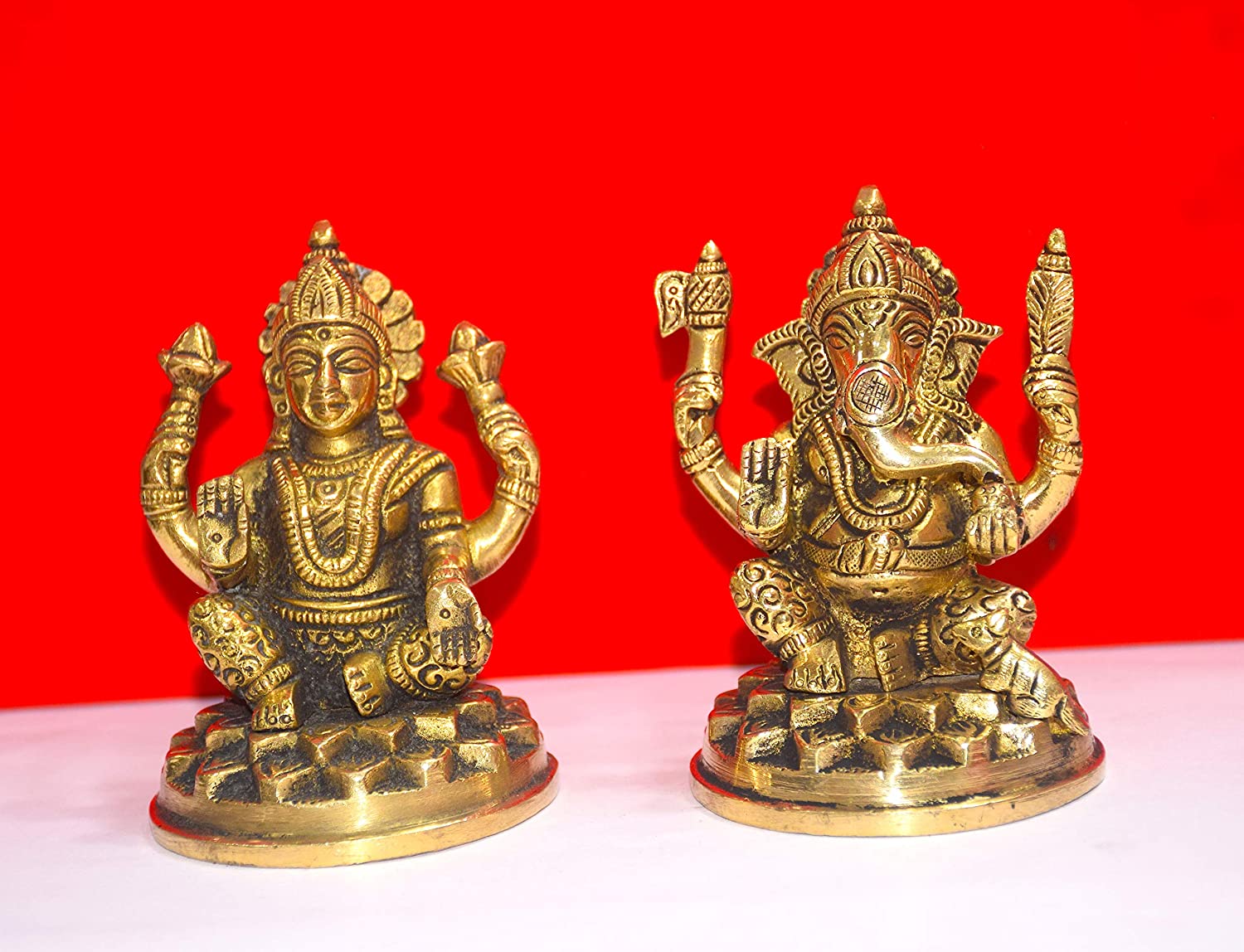 Brass Ganesha Laxmi Ganesh Lakshmi Bhagwan Idol