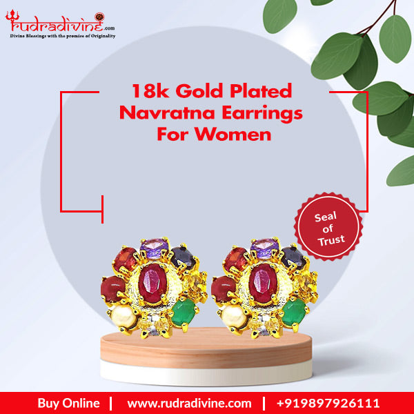 18k Gold Plated Navratna Earrings for Women