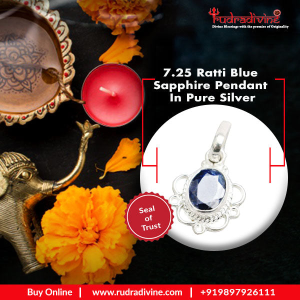 7.25 Ratti Blue Sapphire Pendant In Pure Silver