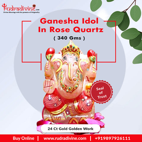 Ganesha Idol In Rose Quartz