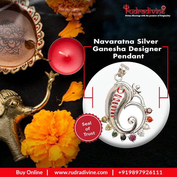 Navaratna Silver Ganesha Designer pendant