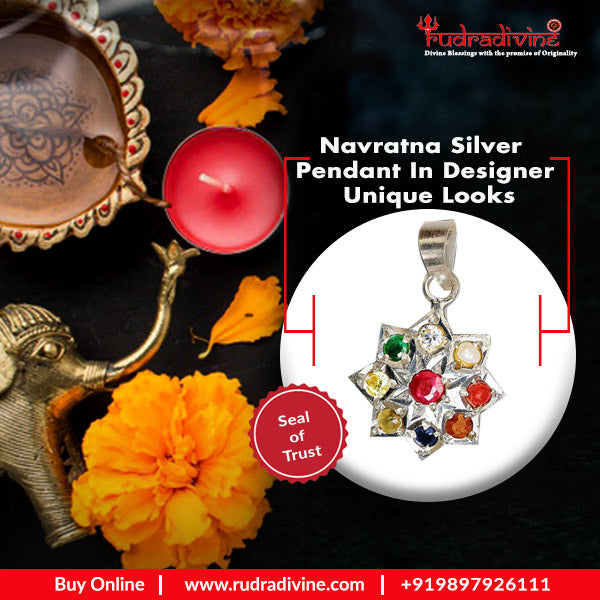 Navratna Silver pendant in Designer unique looks